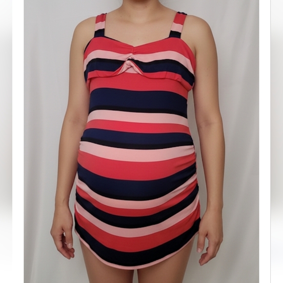 Red Multi-Stripe Maternity Dress - Picture 1 of 8